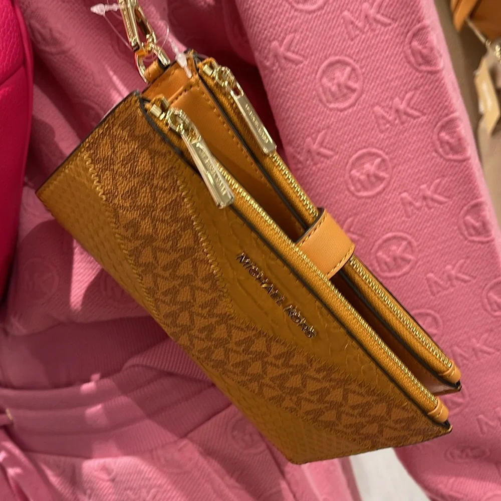 MICHAEL KORS JST LG DOUBLE ZIP WRISTLET WALLET PHONE HOLDER Cider Multi NWT
